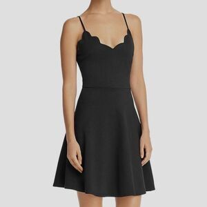 Aqua Scalloped V-Neck Fit and Flare Mini Dress Sz M | LBD Date Night Flirty Chic
